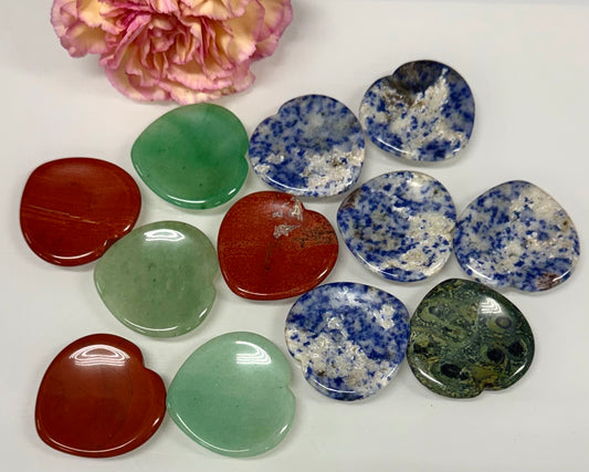 12 PCs Natural Crystal Heart shaped Worry Stone Healing Energy
