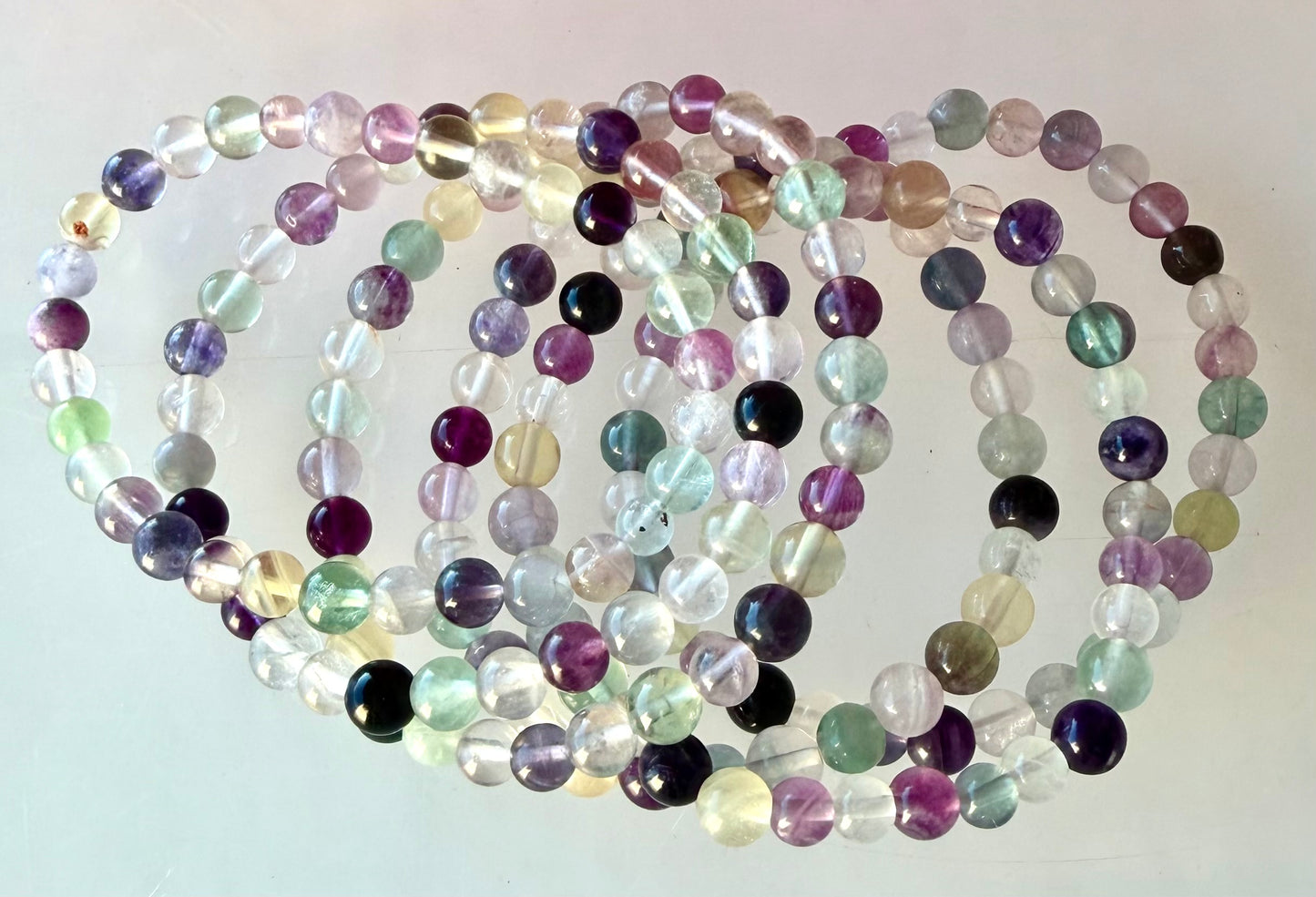 Wholesale 6 Pcs Natural Rainbow Fluorite 6mm 7.5” Crystal Healing Stretch Bracelet
