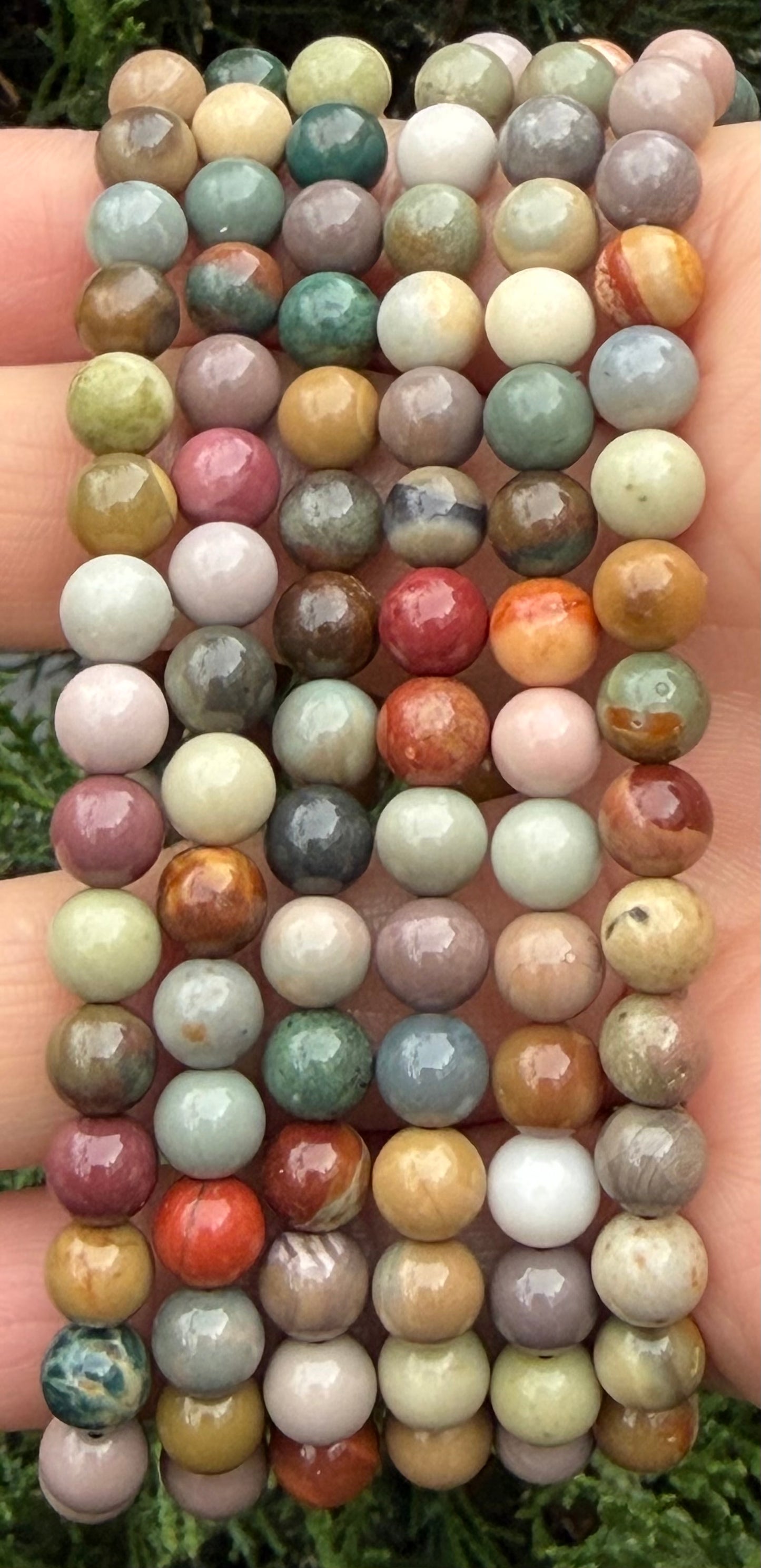Wholesale 6 Pcs Natural Polychrome Jasper 8mm 7.5” Stretch Bracelet Crystal Healing Energy