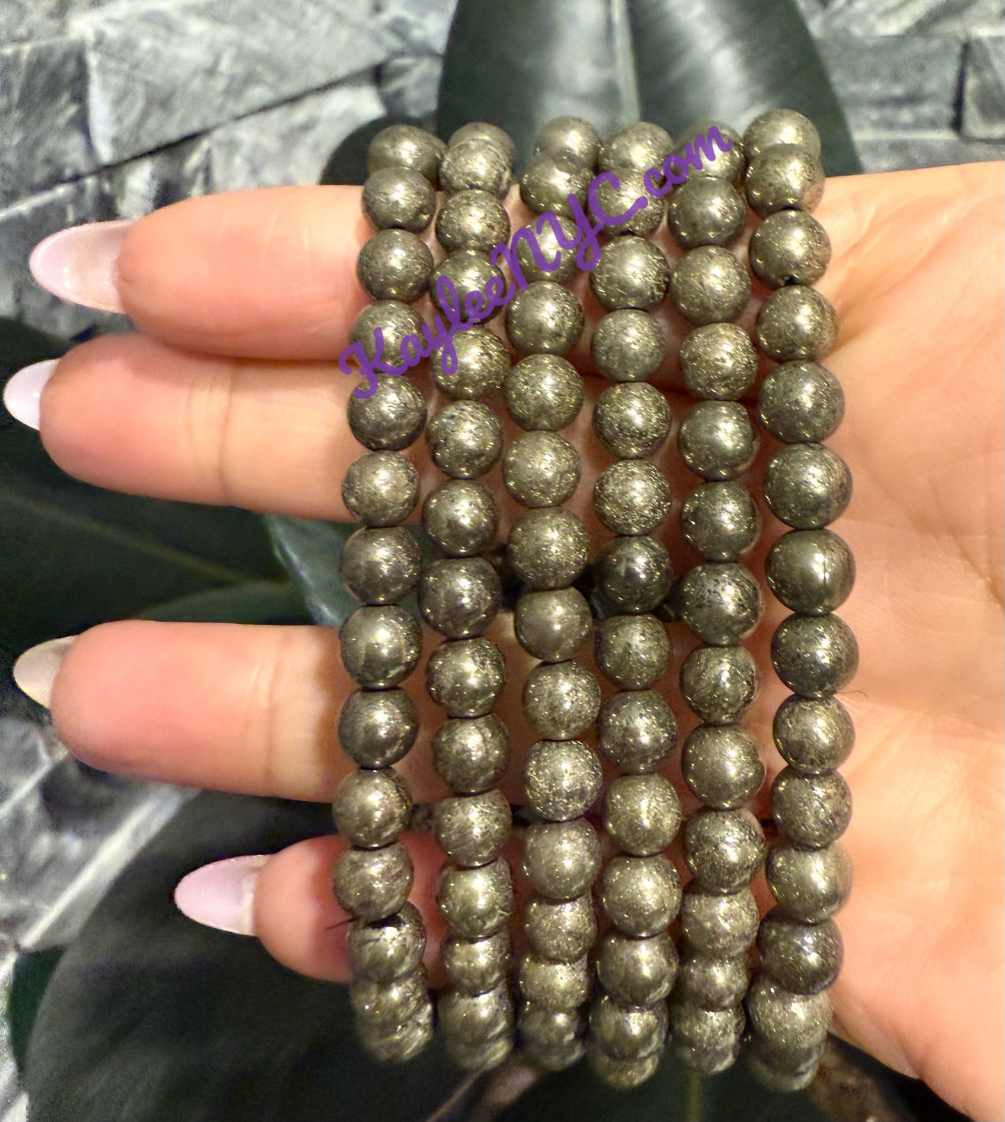 Wholesale 6 Pcs Natural Pyrite 6mm 7.5” Crystal Healing Stretch Bracelet