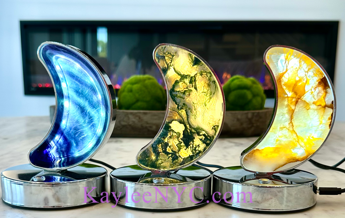 3 PCs Natural Crystal Moon Lamps Healing Energy