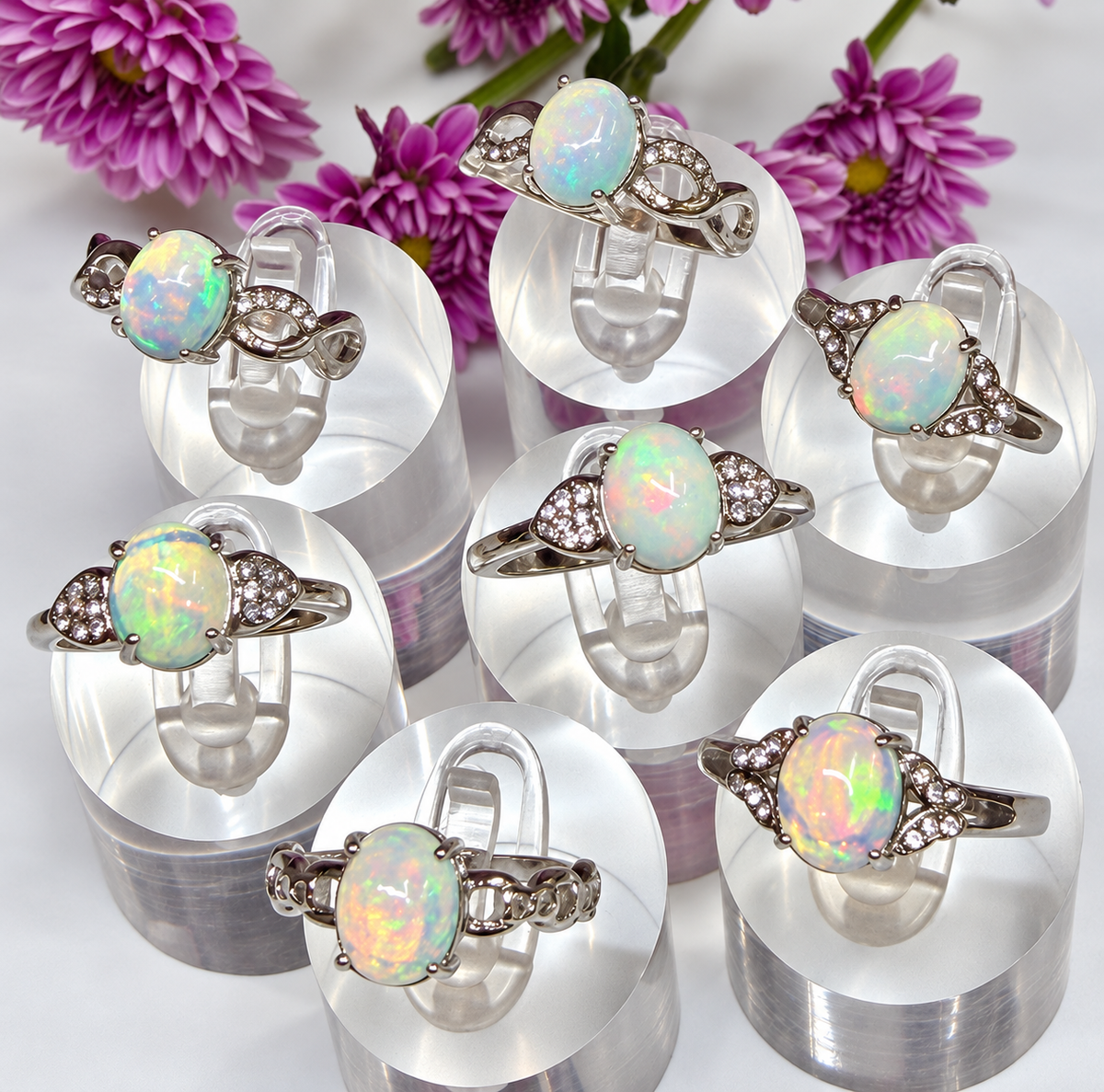 Wholesale Lot 7 pcs Natural Opal Stainless Steel Ring 8x10mm