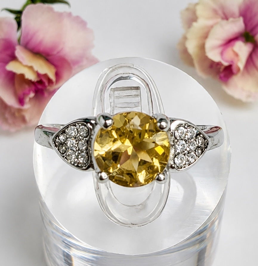 Wholesale Lot 7 pcs Faceted Citrine Stainless Steel Ring 7mm