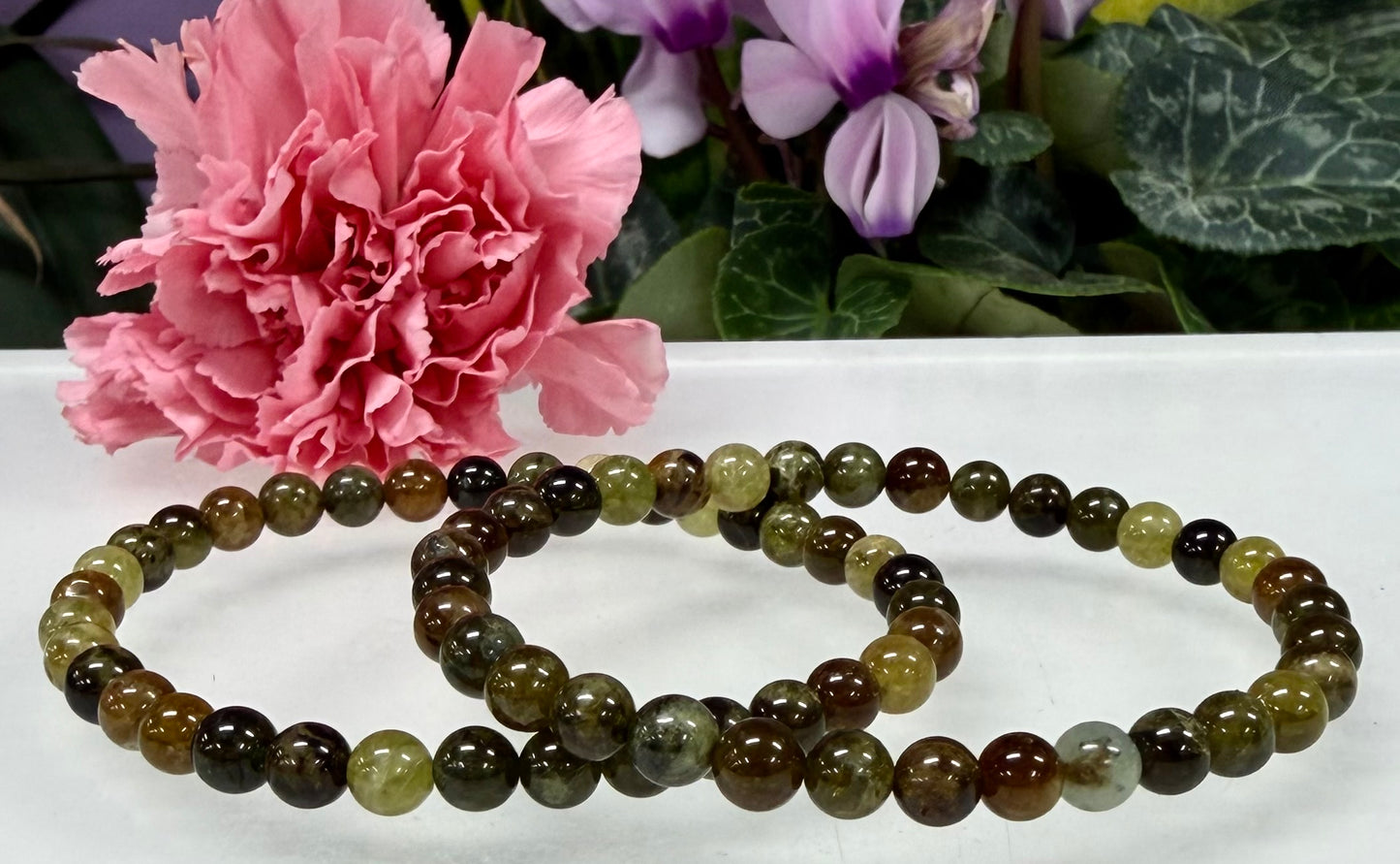 Wholesale 6 Pcs 6mm Green Garnet Stretch Bracelet Natural Crystal Healing Energy