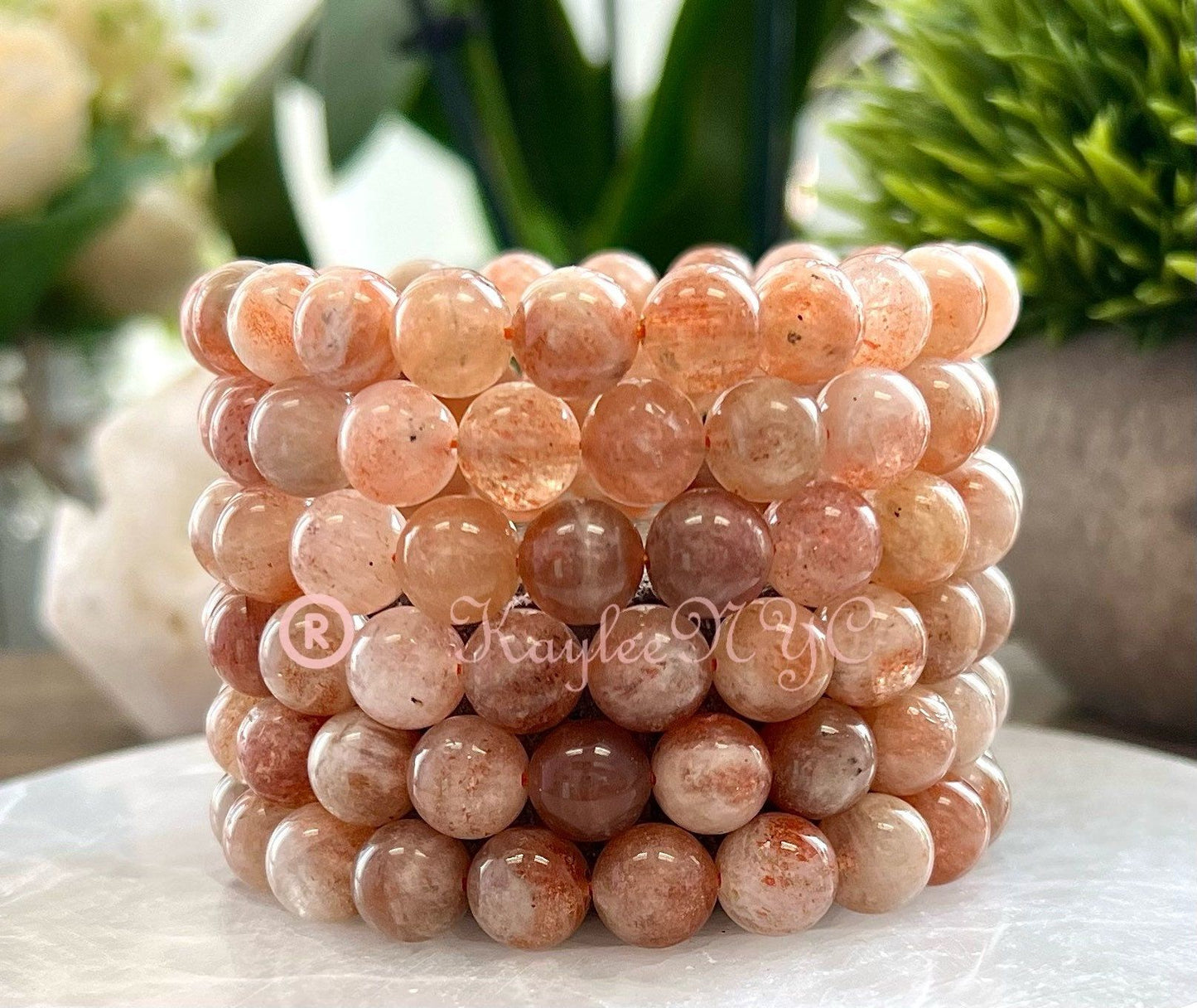 Wholesale Lot 6 Pcs Natural Sunstone 10mm 7.5" Crystal Healing Stretch Bracelet