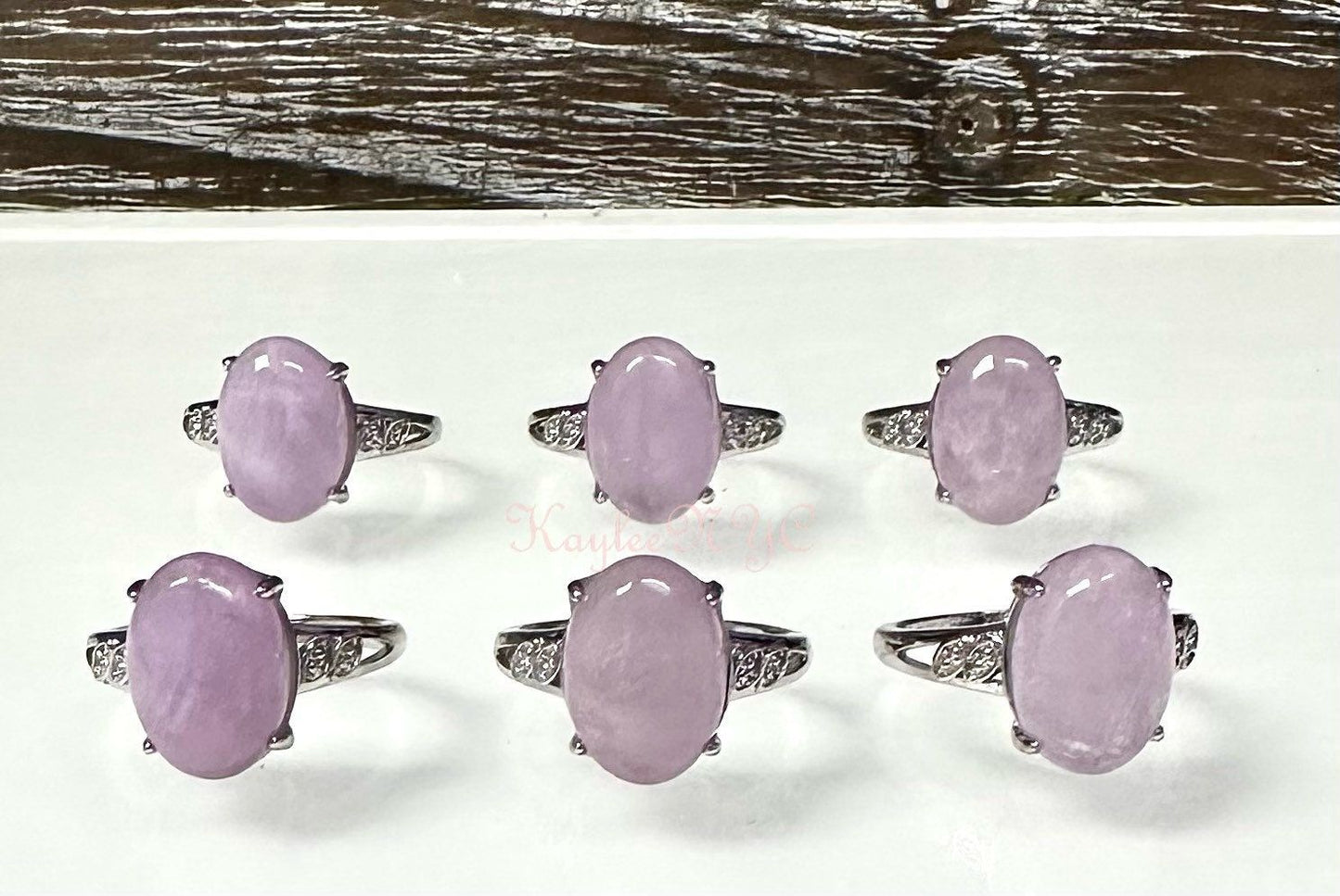 Wholesale Lot 6 pcs Natural Kunzite Ring White Bronze