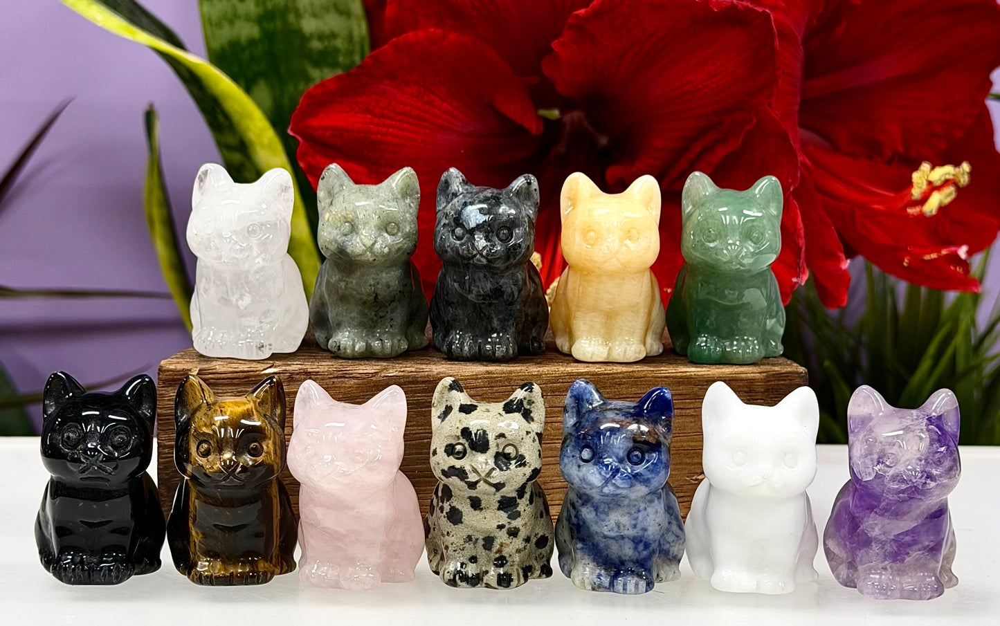 12 PCs Natural Crystals Cat Healing Energy