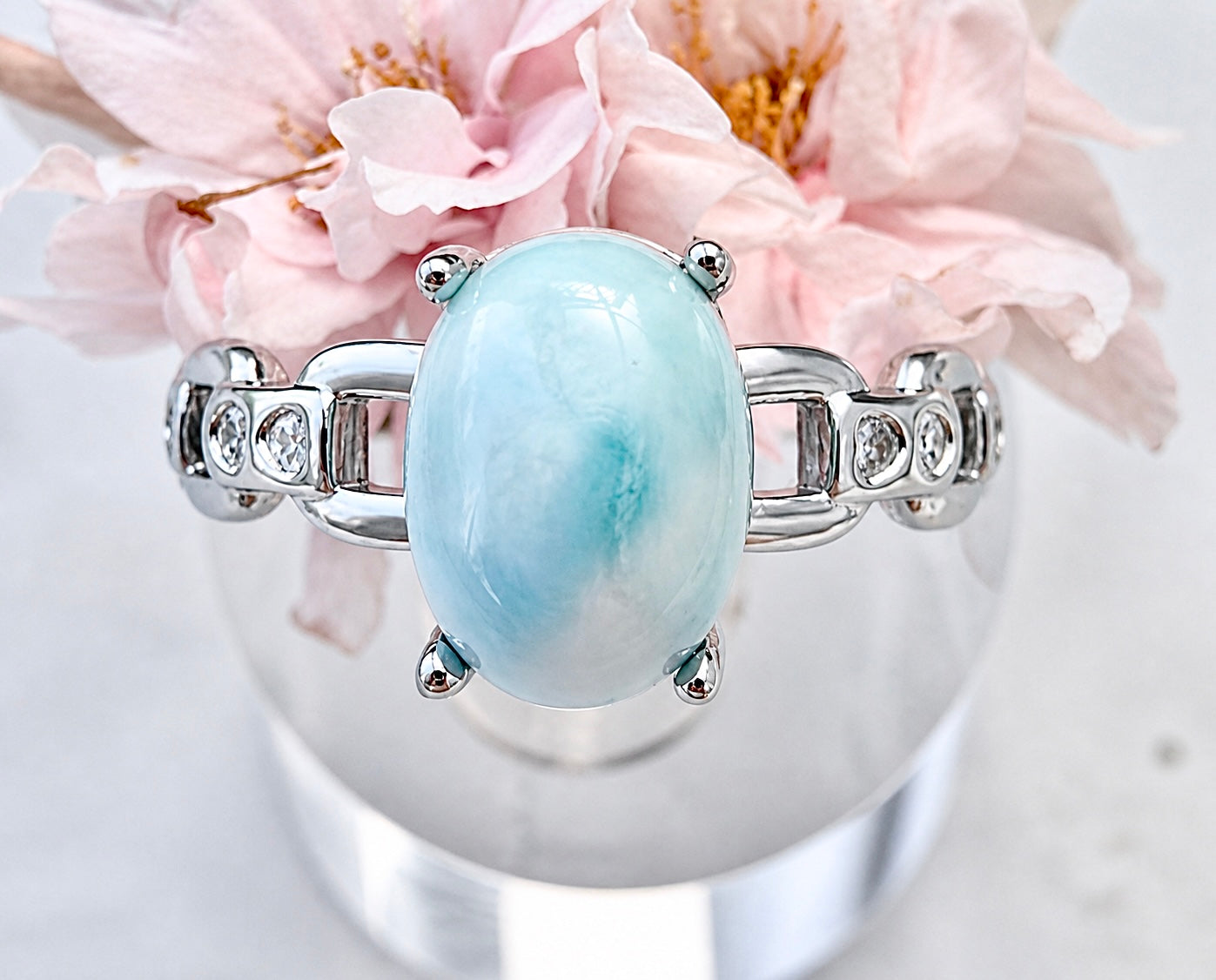 Wholesale Lot 7 pcs Natural Larimar Stainless Steel Ring 6x8mm