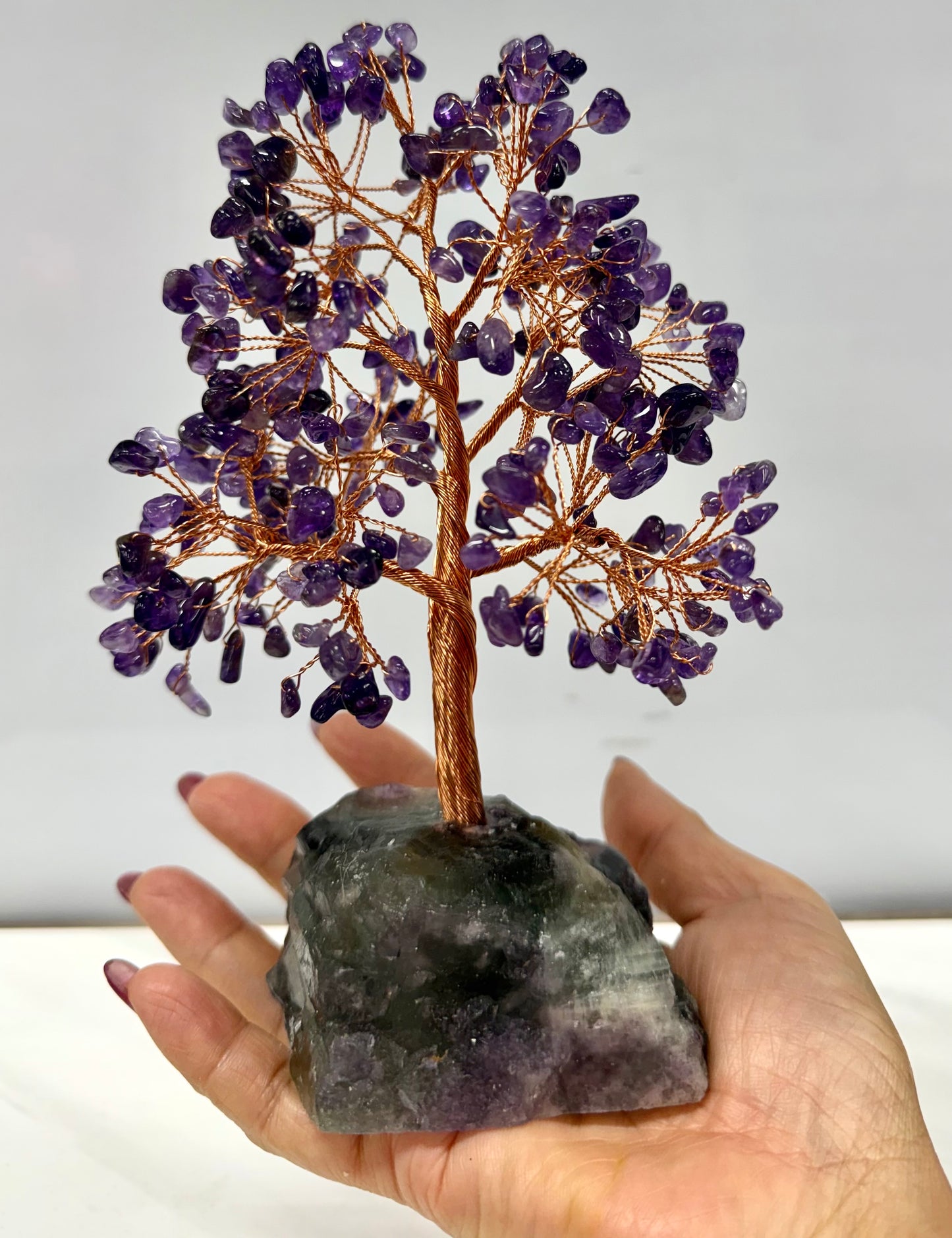 Wholesale Lot 5 Pcs Natural Crystal Tree with Fluorite Crystal Base Copper Wire