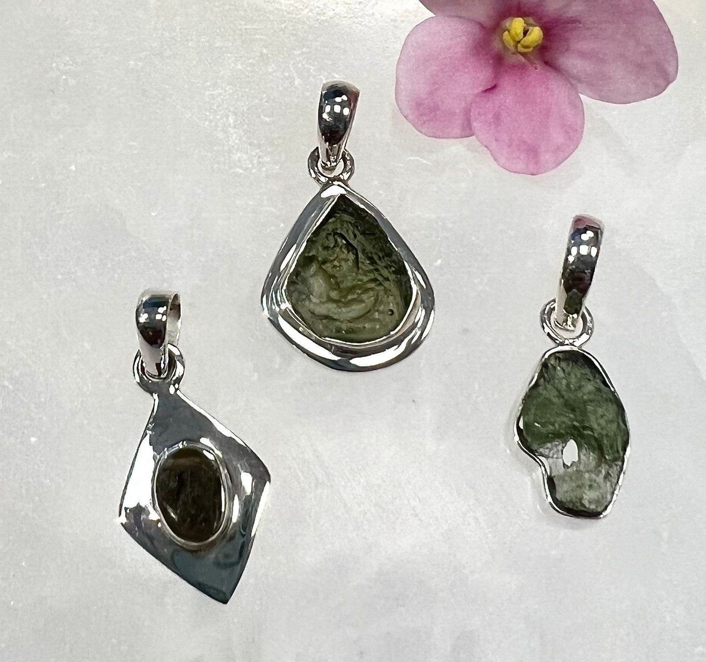 Wholesale Lot 3 Pcs Natural Moldavite 925 Sterling Silver Tektite Pendants Nice Quality