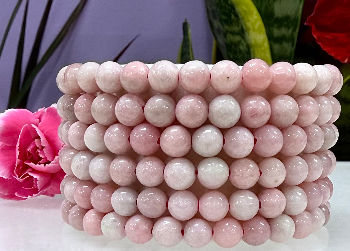 Wholesale 6 Pcs Natural Pink Opal  6mm 7.5” Crystal Healing Stretch Bracelet