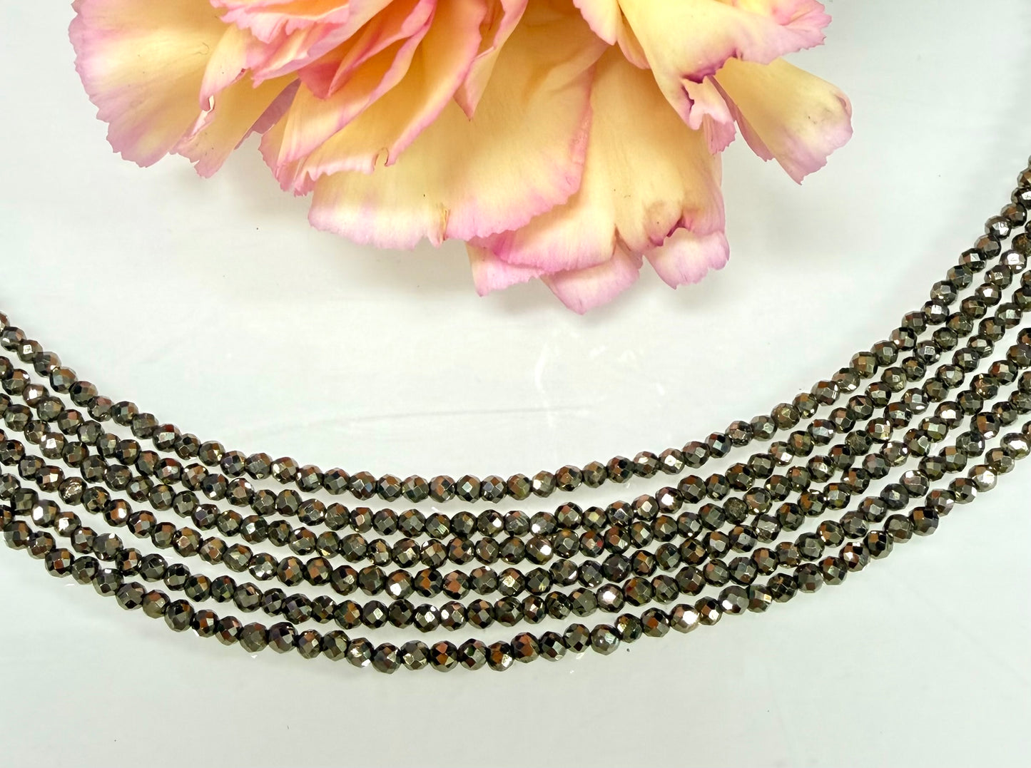 6 PCs 2mm Faceted Natural Pyrite Necklace with Stainless Steel Findings