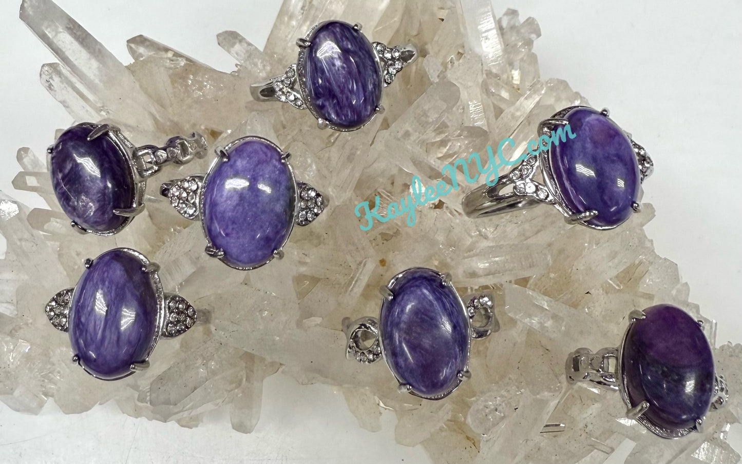 Wholesale Lot 6 pcs Natural Charoite Stainless Steel Ring 10x14mm