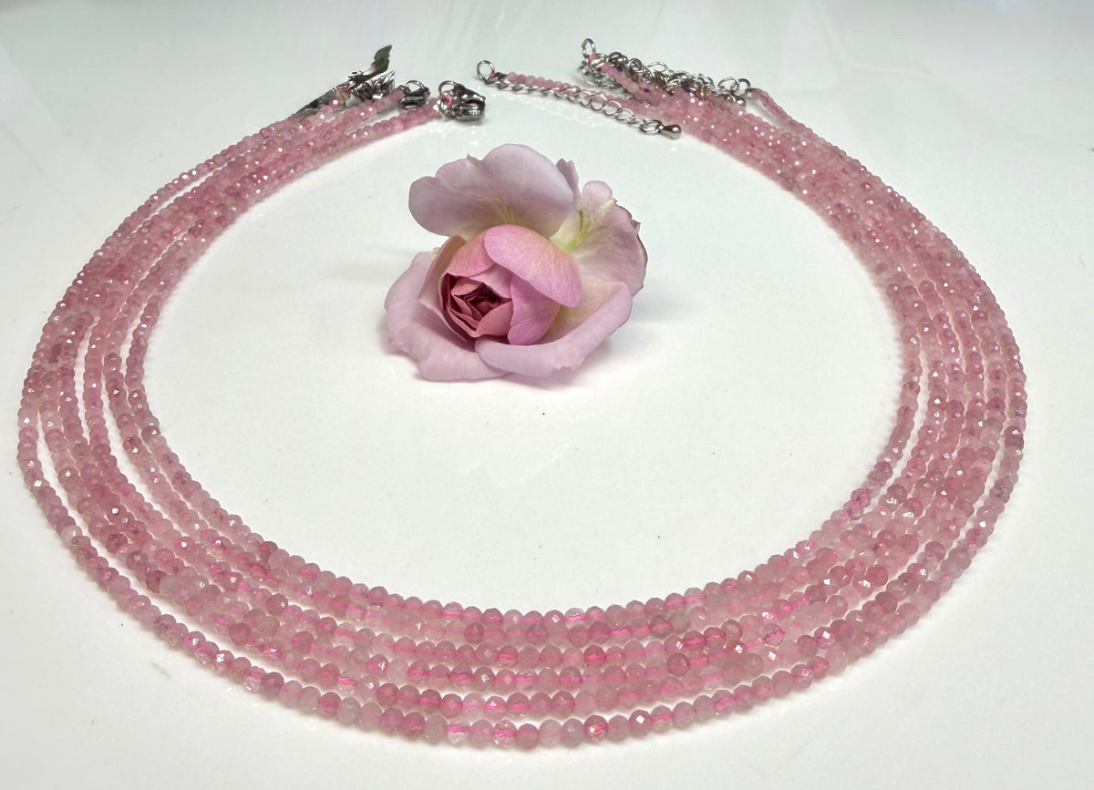 6 PCs 2mm Natural Dark Rose Quartz Necklaces
