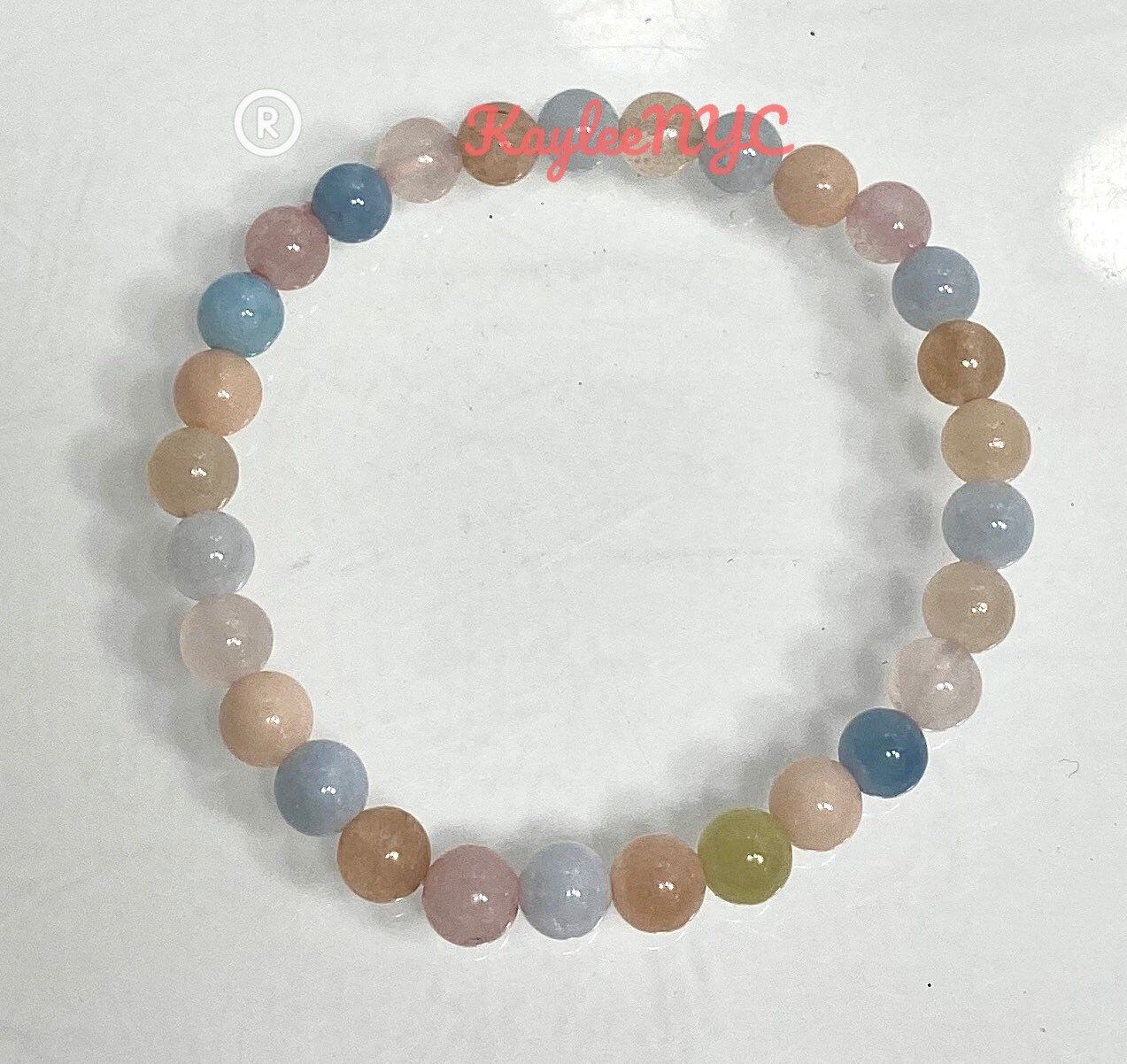 Wholesale 6 Pcs Natural Morganite 6mm 7.5” Crystal Healing Stretch Bracelet