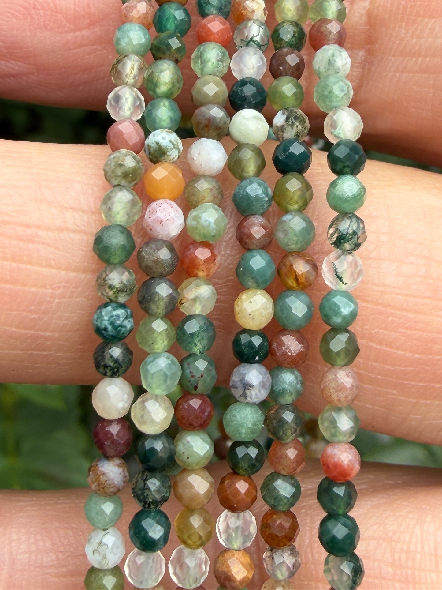 6 PCs 2mm Faceted Indian Moss Agate Necklace Stainless Steel Findings