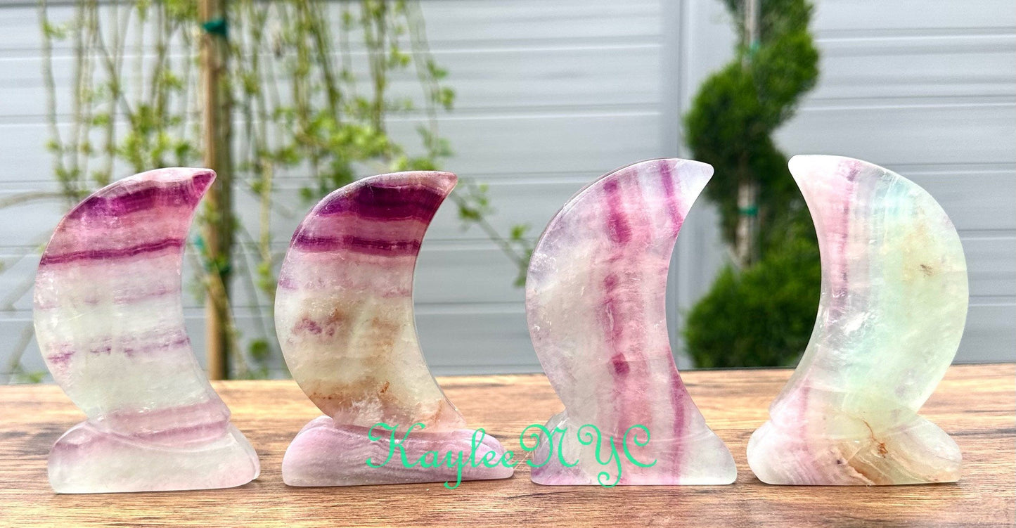 Wholesale Lot 4 pcs Natural Watermelon Fluorite Moons Crystal Healing Energy