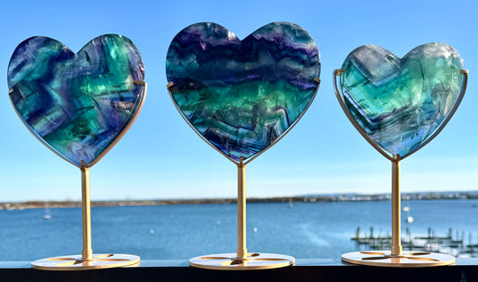 Wholesale Lot 3-4PCs Natural Rainbow Fluorite Heart w/stand Healing Energy