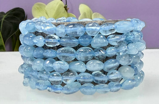 Wholesale 6 Pcs 6mm Aquamarine Tumble Stretch Bracelet Crystal Healing