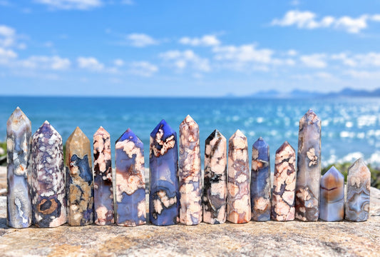 2 lbs Blue Flower Tower Agate obelisk Point Crystal
