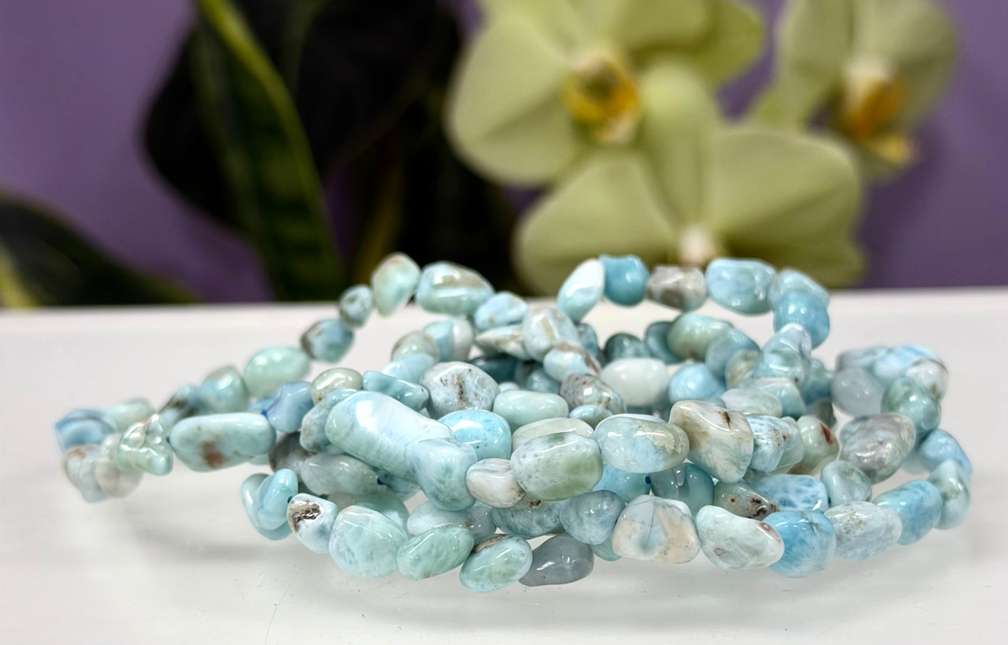 Wholesale 6 Pcs 6mm Larimar Natural Crystal tumble Stretch Bracelet 7.5”