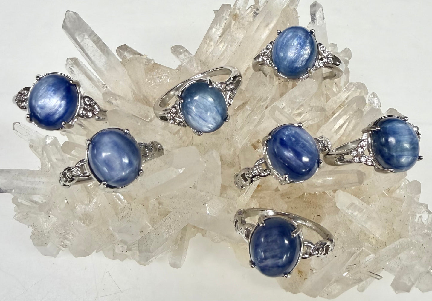 Wholesale Lot 7 pcs Natural Blue Kyanite Stainless Steel Ring 10x12mm