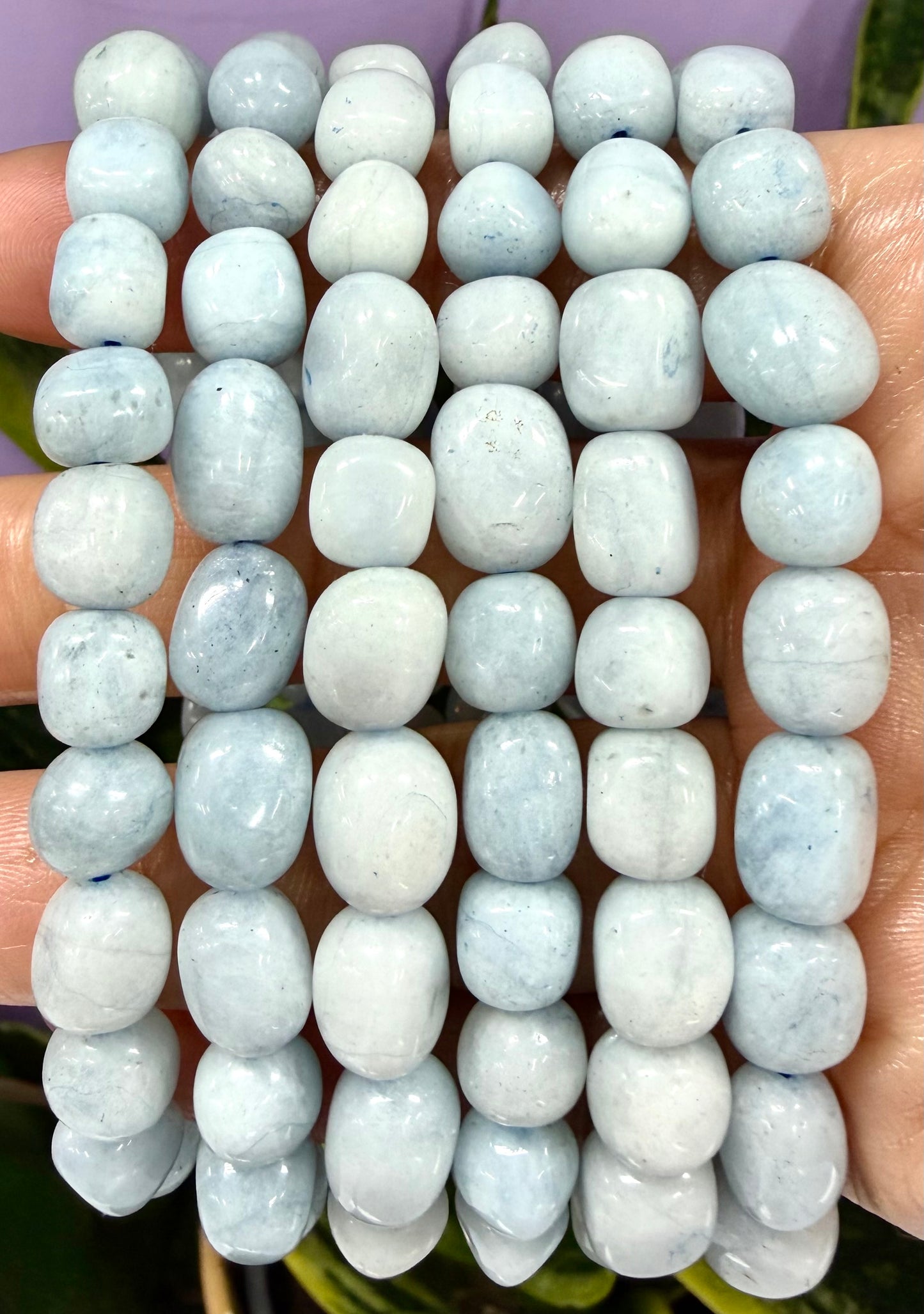 Wholesale 6 Pcs ~8mm Aquamarine Natural Crystal tumble Stretch Bracelet 7.5”