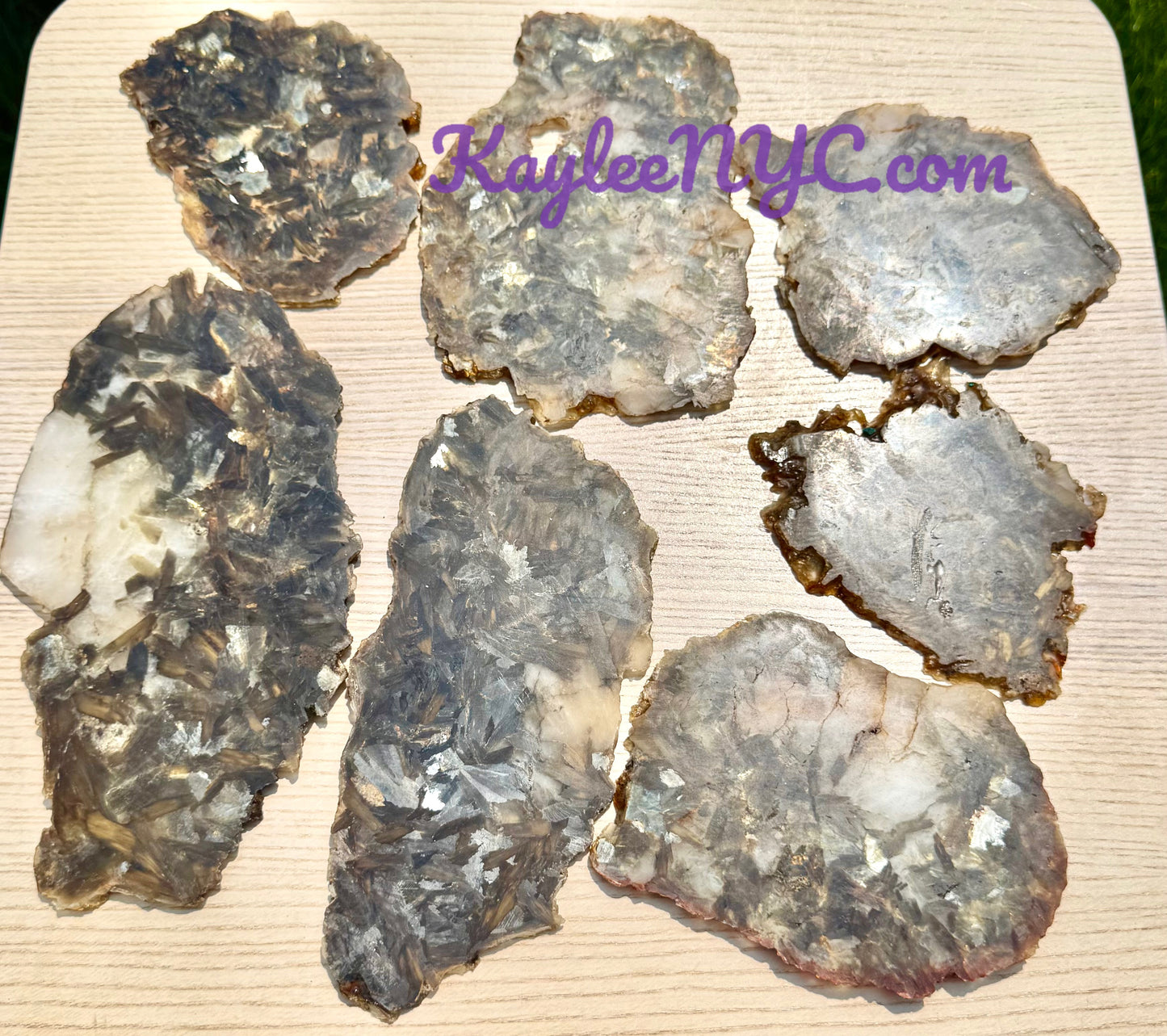 3 PCs Natural Golden Lepidolite Mica Slabs