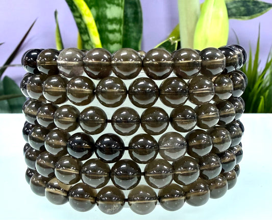 Wholesale 6 Pcs Natural Smoky Quartz 8mm 7.5” Crystal Healing Stretch Bracelet