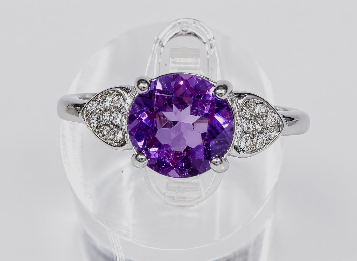 Wholesale Lot 7 pcs Faceted Natural Amethyst Stainless Steel Ring 7mm