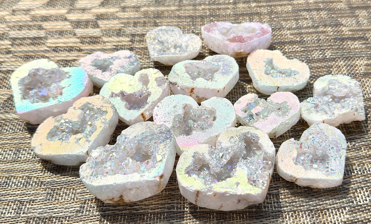 Wholesale Lot 1 Lb Angel Aura White Druzy Quartz Heart Crystal Healing Energy