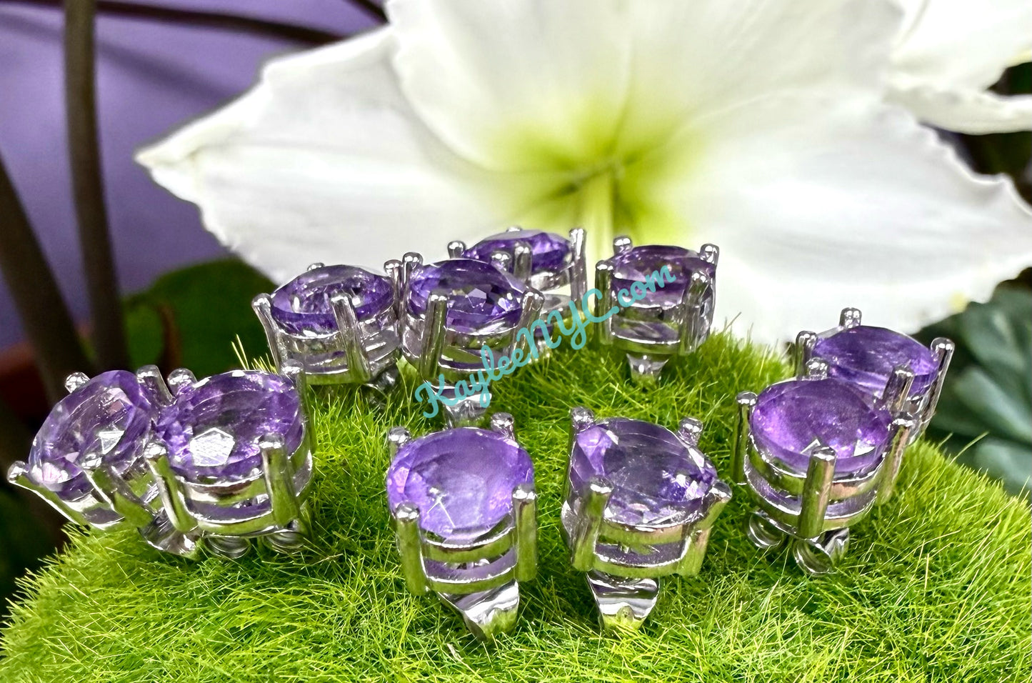 Wholesale Lot 5 Pairs Natural Amethyst Sterling Silver(925) Earring Studs 8mm round