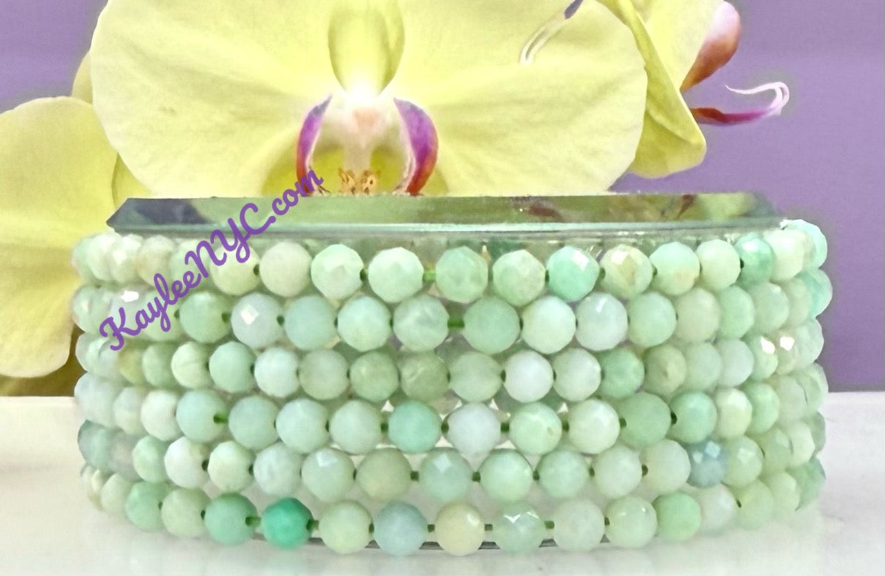 Wholesale Lot 6 Pcs 4mm Faceted Natural Chrysoprase 7.5” Crystal Healing Stretch Bracelet