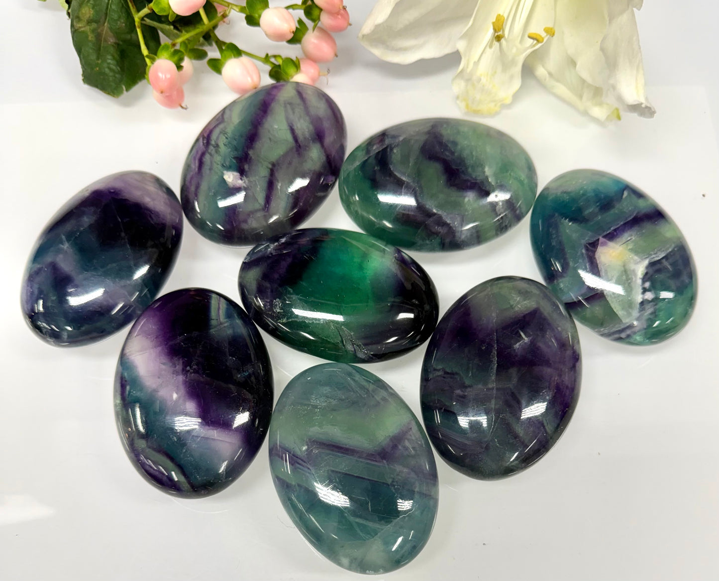 Wholesale Lot 8 pcs Natural Rainbow Fluorite Palm Stones Crystal Natural Energy 2.5-2.8lbs