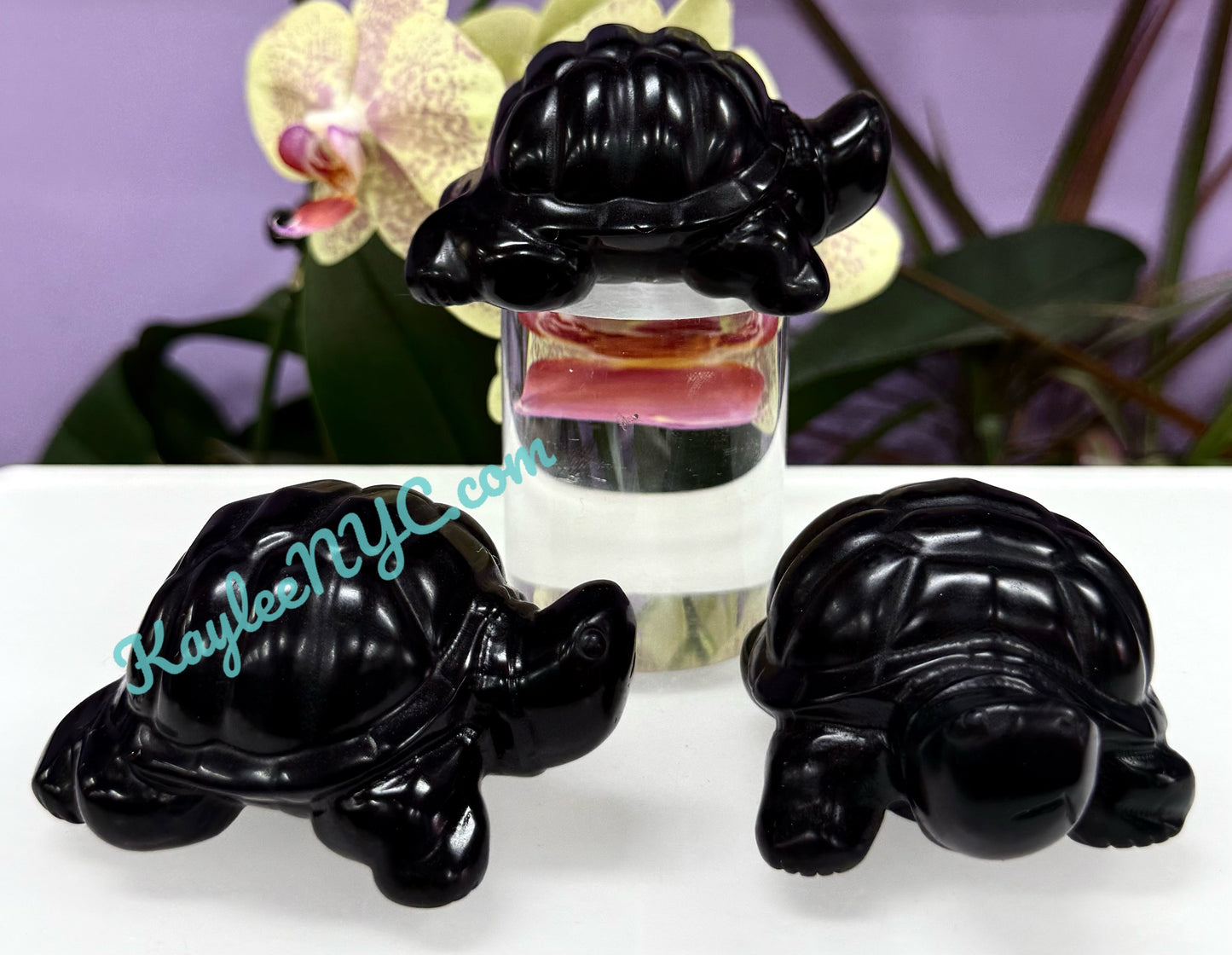 Wholesale Lot 4 pcs 8.5cm Natural Black Obsidian Yooperlite aka Emberlite Turtles Crystals Healing Energy