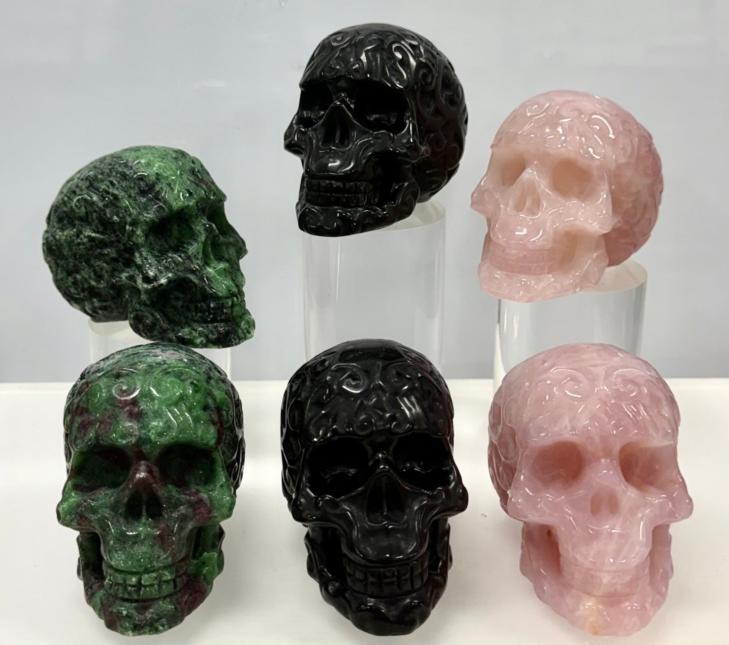 Wholesale lot 6Pcs Mixed Natural Tribal Pattern Crystal Skulls