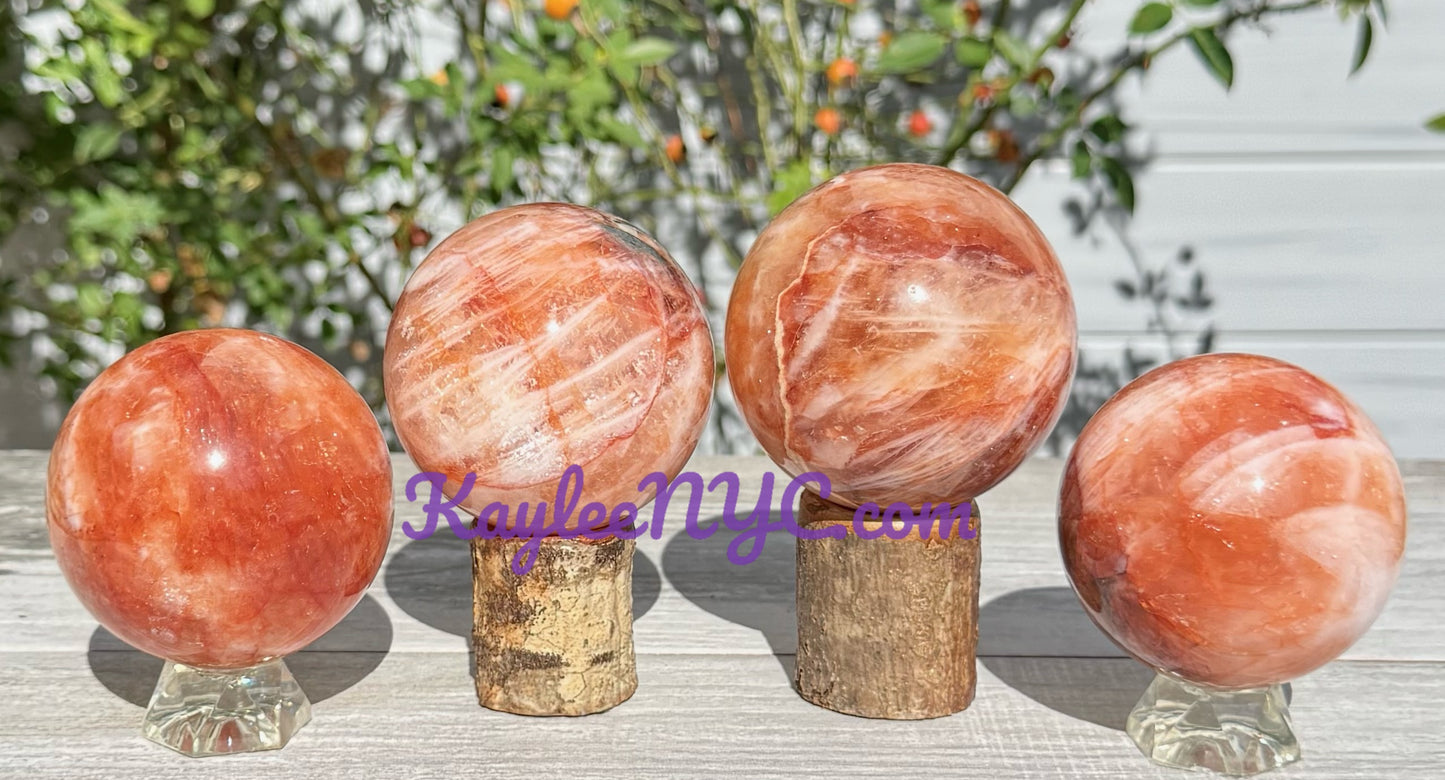 4 PCs Natural Hematoid Fire Quartz Sphere Crystals Healing Energy
