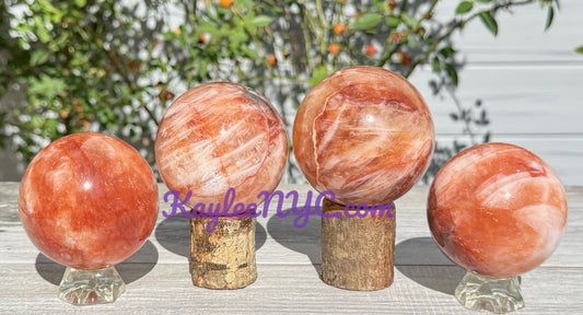 4 PCs Natural Hematoid Fire Quartz Sphere Crystals Healing Energy