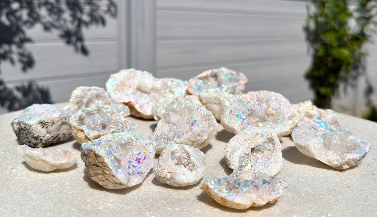 Wholesale Lot 2 Lb Angel Aura White Druzy Quartz Geode Crystal Healing Energy