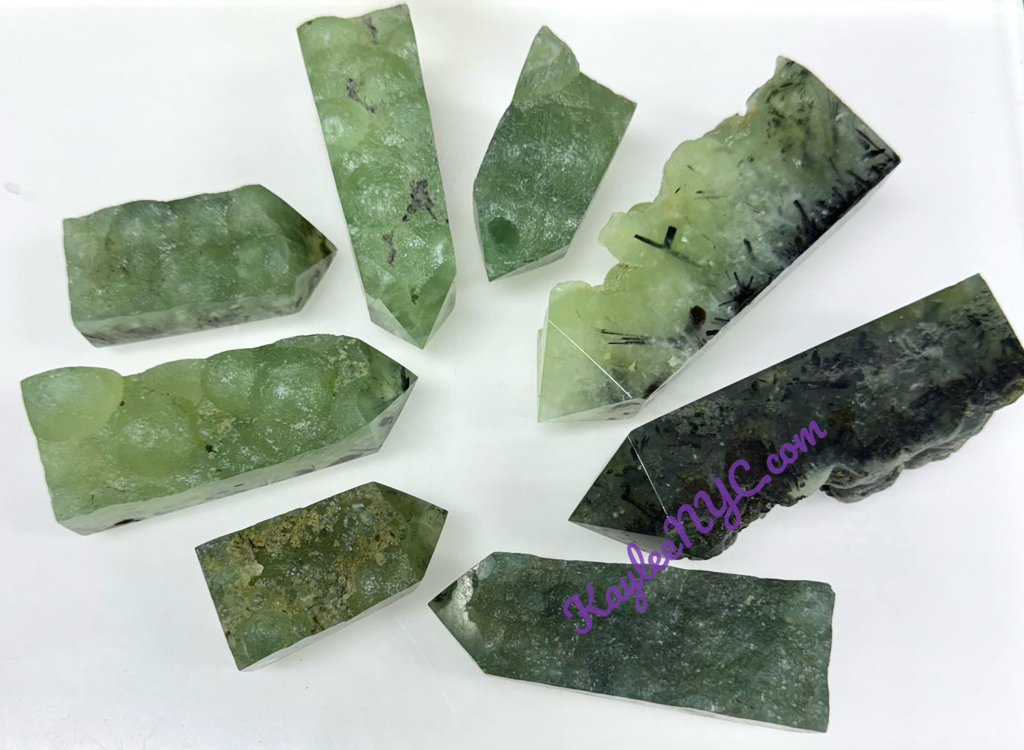 Wholesale Lot 2 lbs Natural Prehnite with Epidote Half Rough Tower Obelisk Crystal