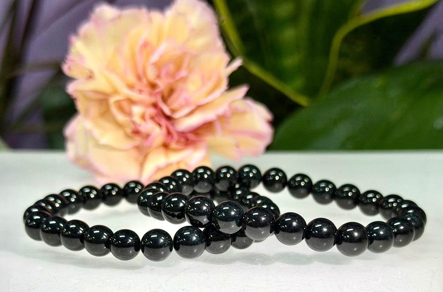 Wholesale 6 Pcs 7.8mm Black Burma Jade Jadeite Natural Crystal Healing Stretch Bracelet 7.5”