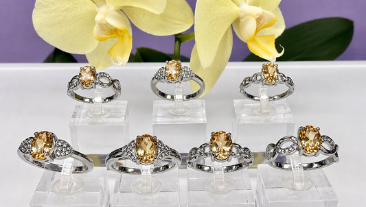 Wholesale Lot 7 pcs Faceted Citrine Stainless Steel Ring 6x8mm