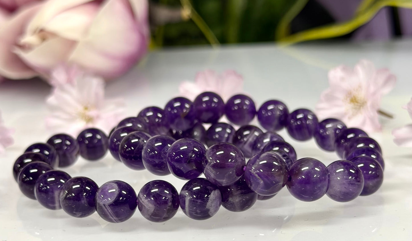 Wholesale 6 Pcs 10mmNatural Chevron Amethyst Crystal Healing Stretch Bracelet 8”