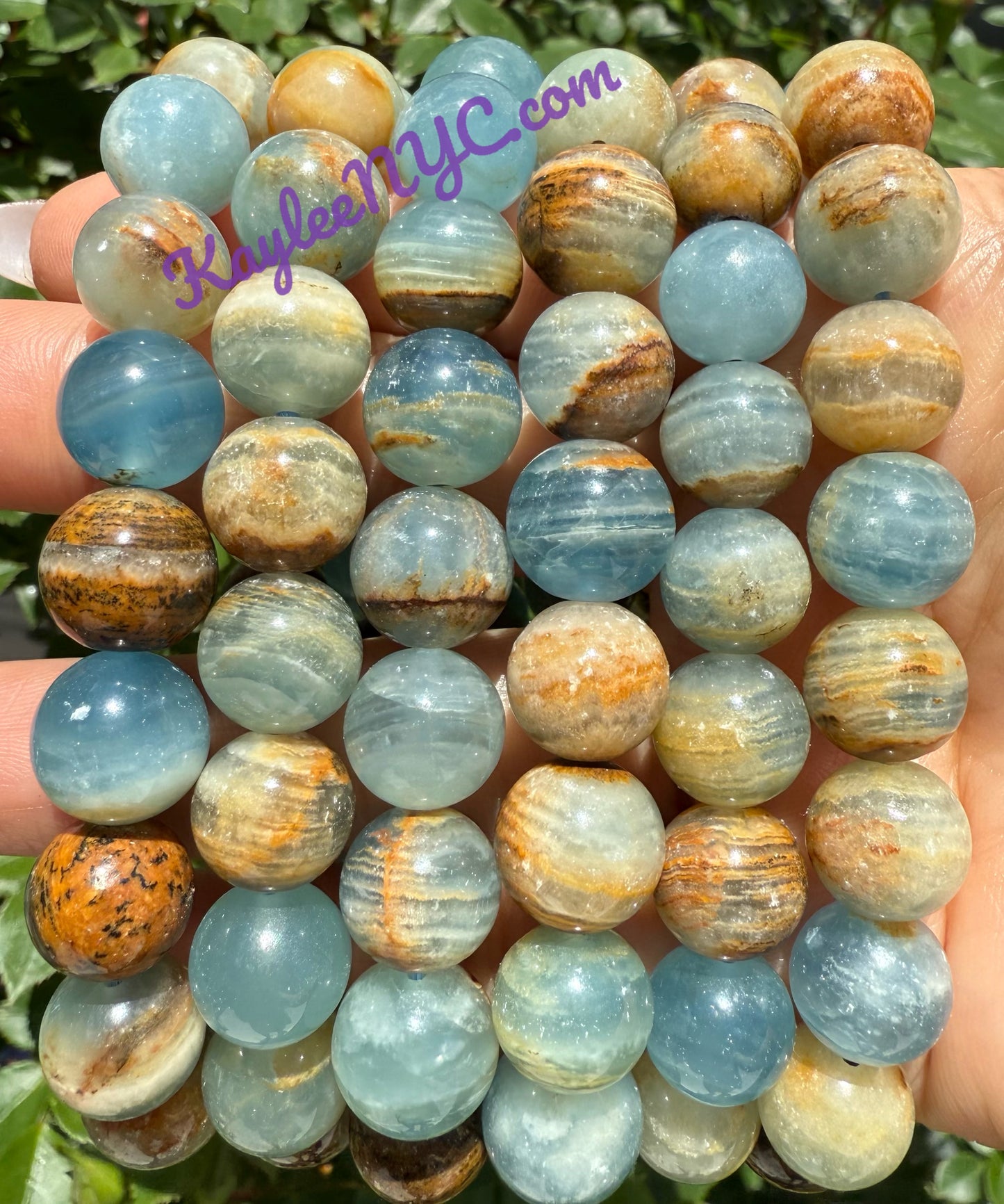 Wholesale Lot 6 Pcs Natural Aquatine Lemurian Calcite 11-12mm 8” Natural Stretch Bracelet