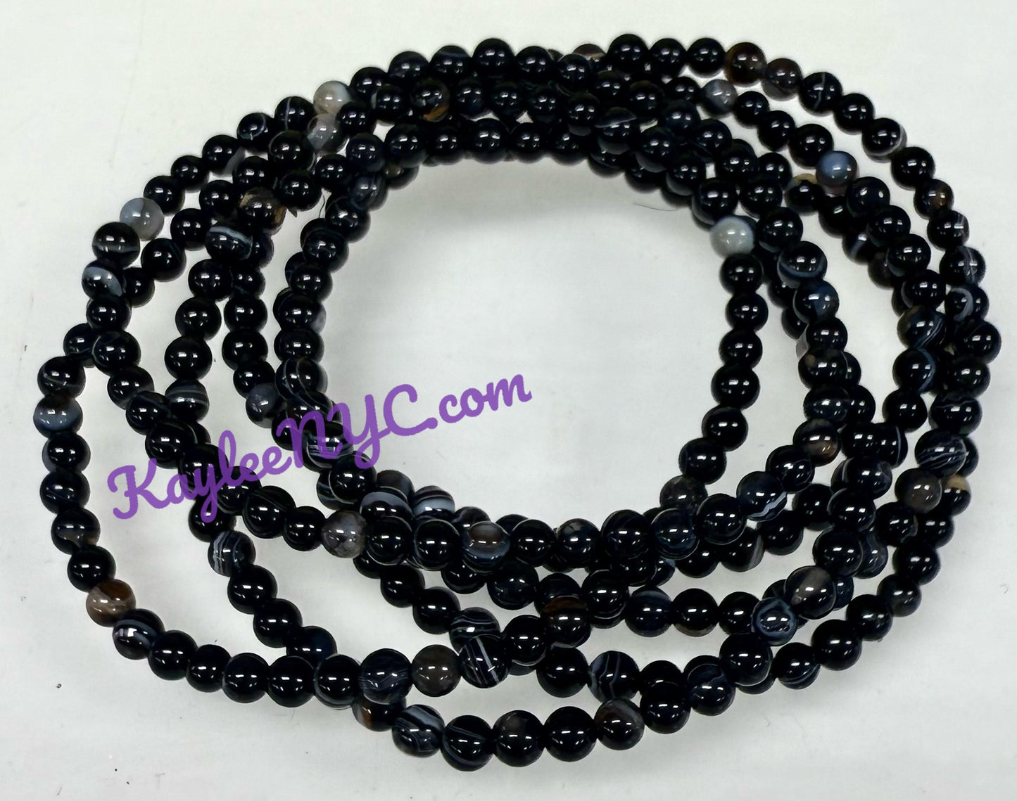 Wholesale Lot 6 Pcs Natural Onyx 4mm 7.5” Crystal Healing Stretch Bracelet
