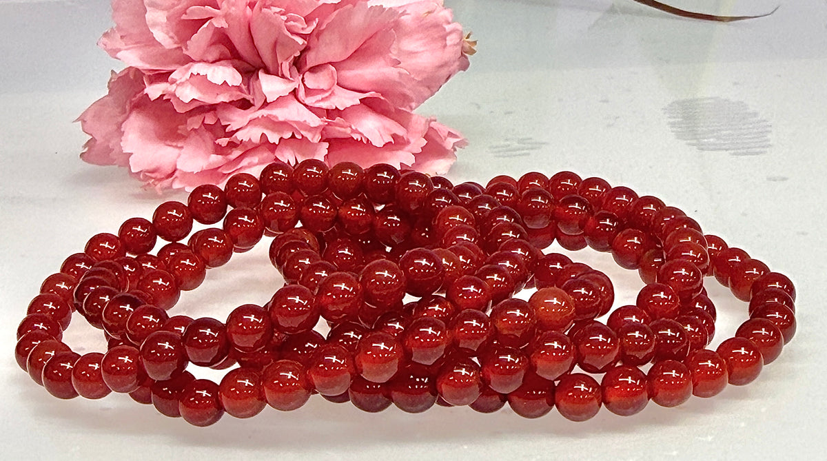Wholesale Lot 6 Pcs Carnelian 6mm 7.5” Crystal Healing Stretch Bracelet