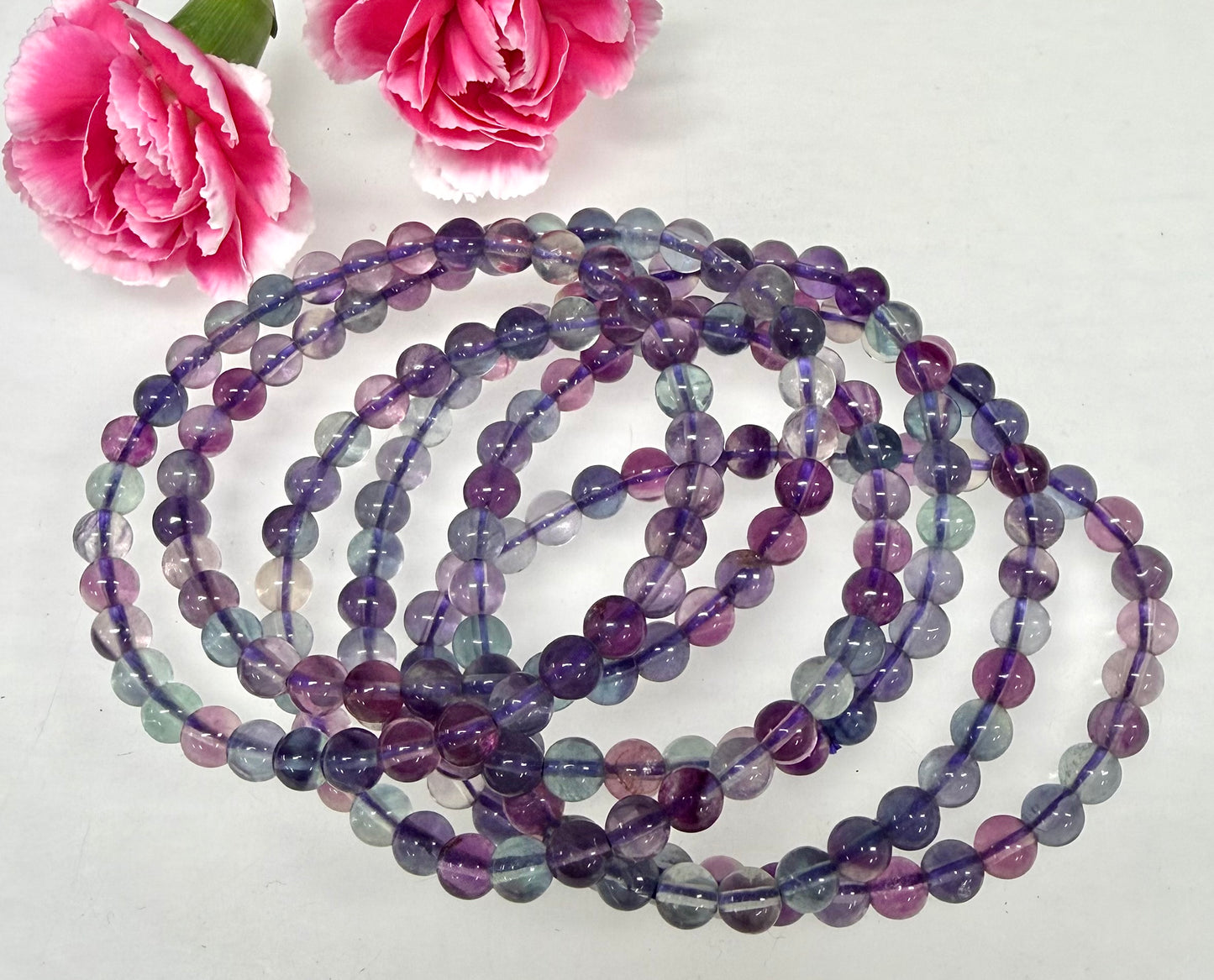 Wholesale 6 Pcs Natural Rainbow Fluorite 6mm 7.5” Crystal Healing Stretch Bracelet