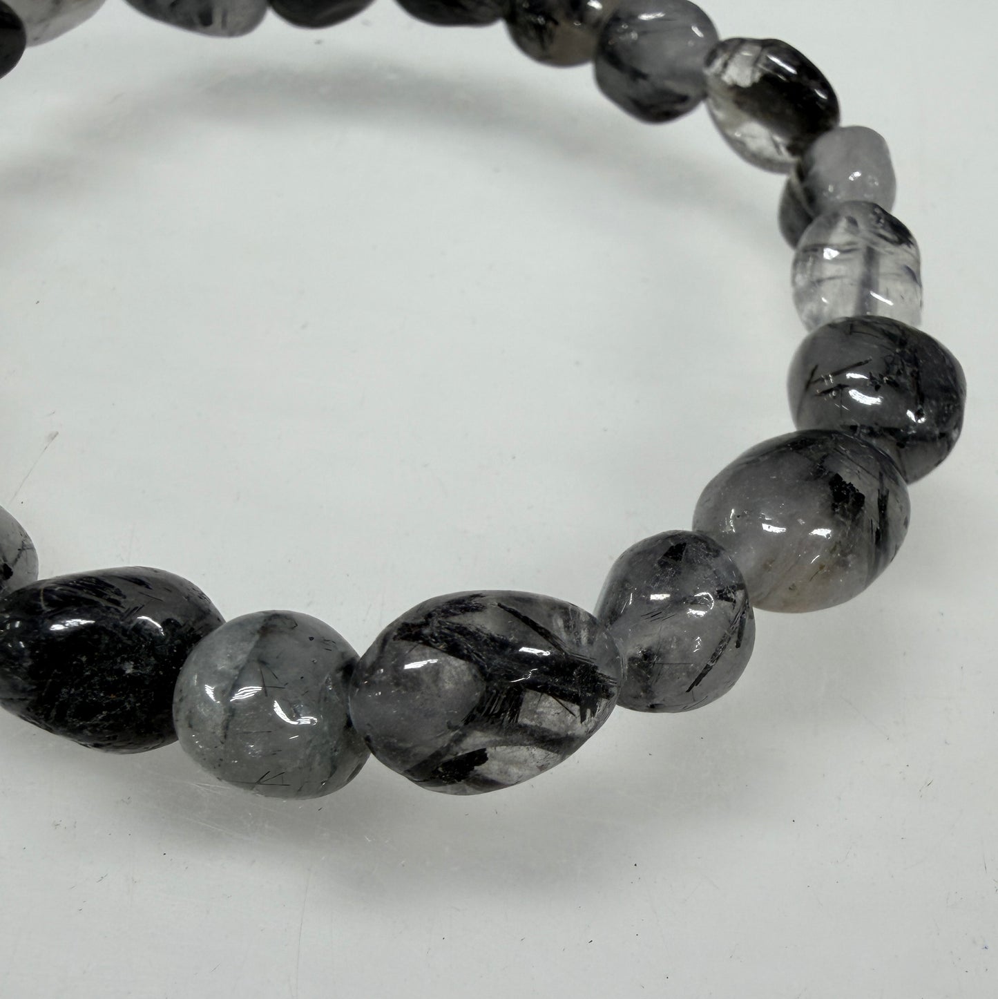 Wholesale 6 Pcs 8mm Tourmalinated Quartz Tumble Natural Crystal Healing Stretch Bracelet 7.5"