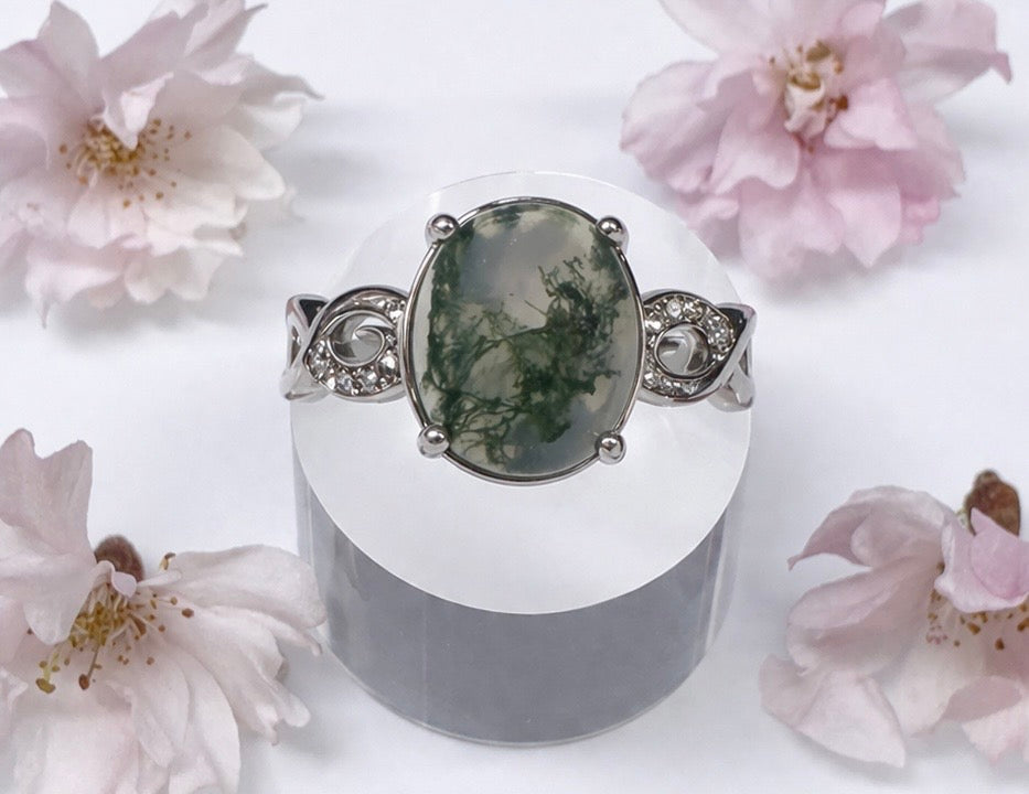 Wholesale Lot 7 pcs Natural Moss Agate Stainless Steel Ring 10x12mm