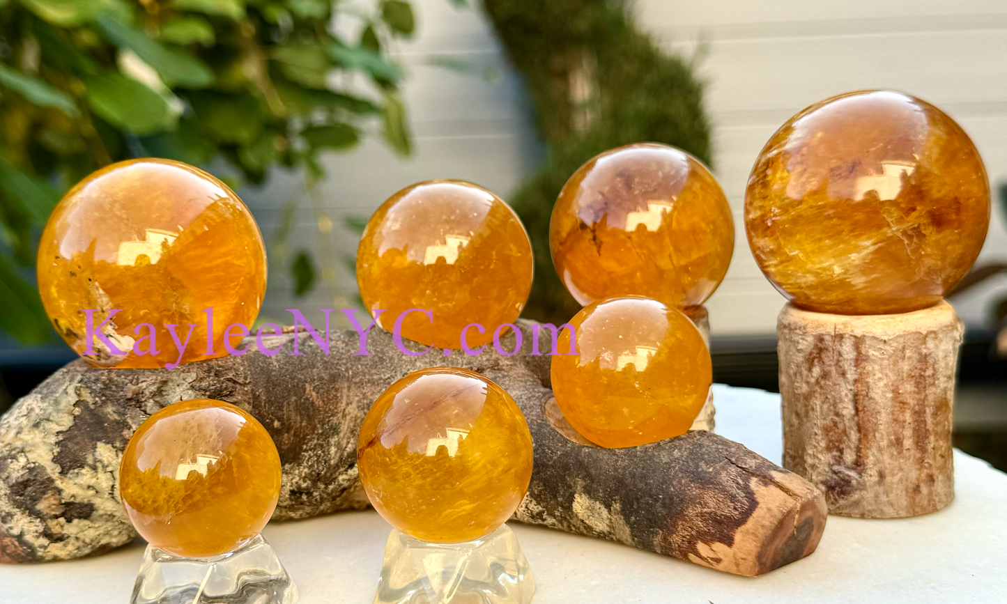 Wholesale Lot 2 Lbs Natural Yellow Fluorite with Mica Spheres Crystal Ball Energy Healing